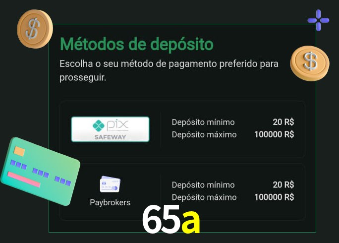O cassino 65a oferece uma grande variedade de métodos de pagamento